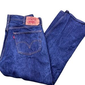 Y2K Levi’s 501XX button fly red tab straight leg medium wash denim 37 x 28